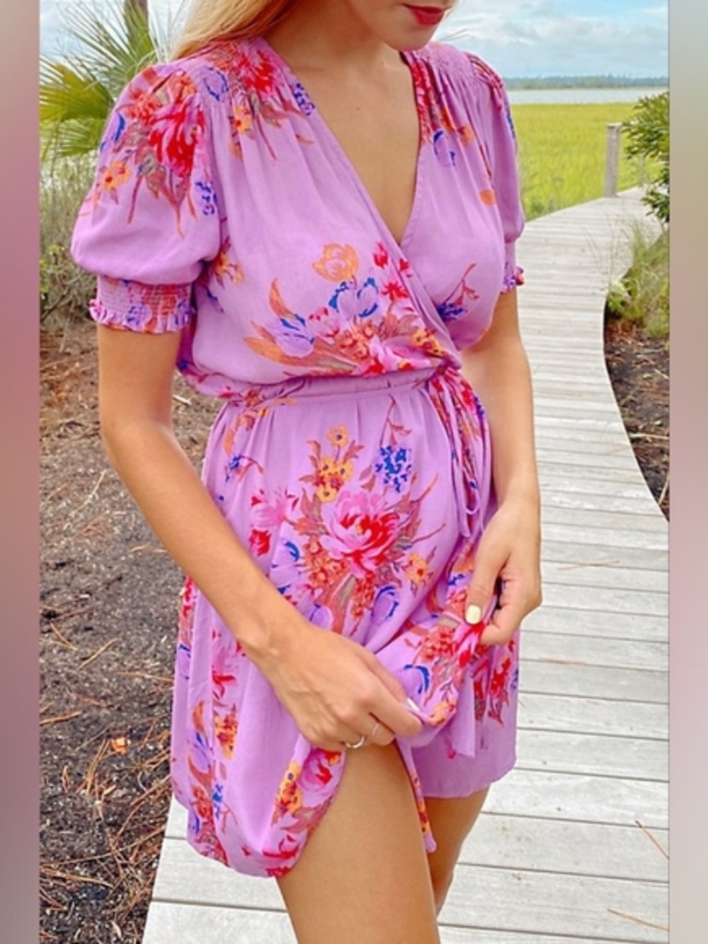 urban outfitters Ana Crepe Floral Pink Wrap dress